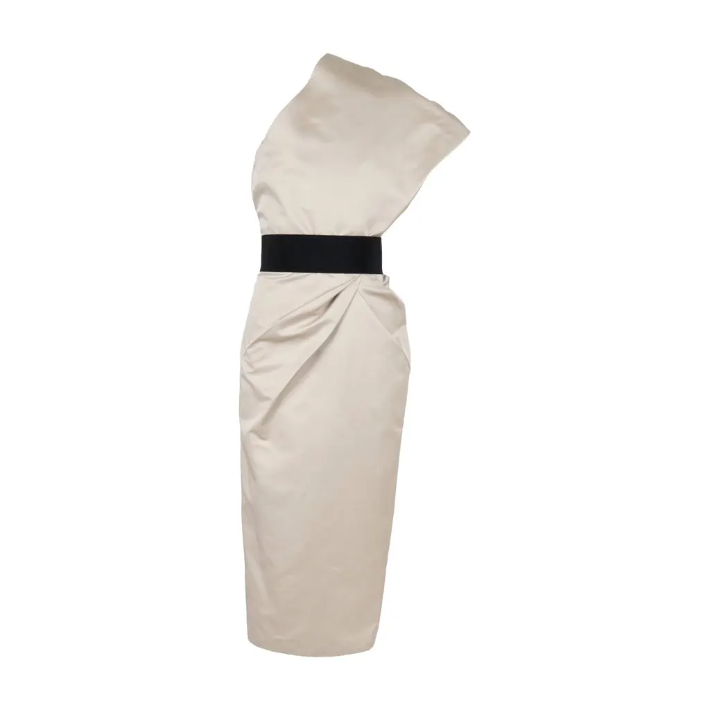 Unsigned 6267 Draped Layer One Shoulder Dress with Belt - '00s Red Silk Good - Front View