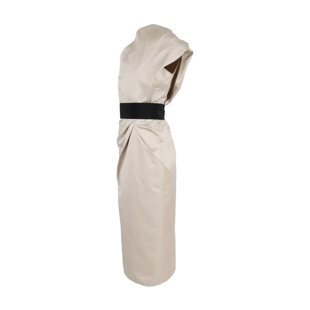 Unsigned 6267 Draped Layer One Shoulder Dress with Belt - '00s Red Silk Good - Inside View