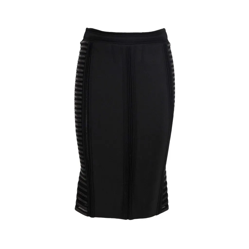 Roberto Cavalli Strechy Midi Skirt - '10s Black Leather Good - Front View