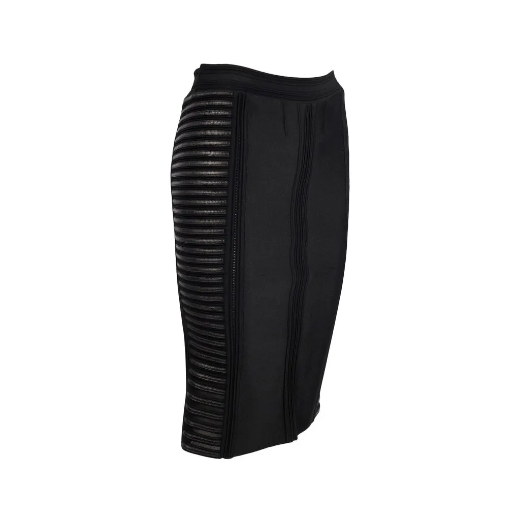 Roberto Cavalli Strechy Midi Skirt - '10s Black Leather Good - Back View