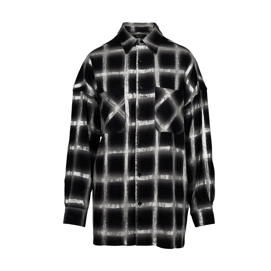Amiri Glitter Plaid Oversized Shirt - '10s Black Cotton Good - Front View
