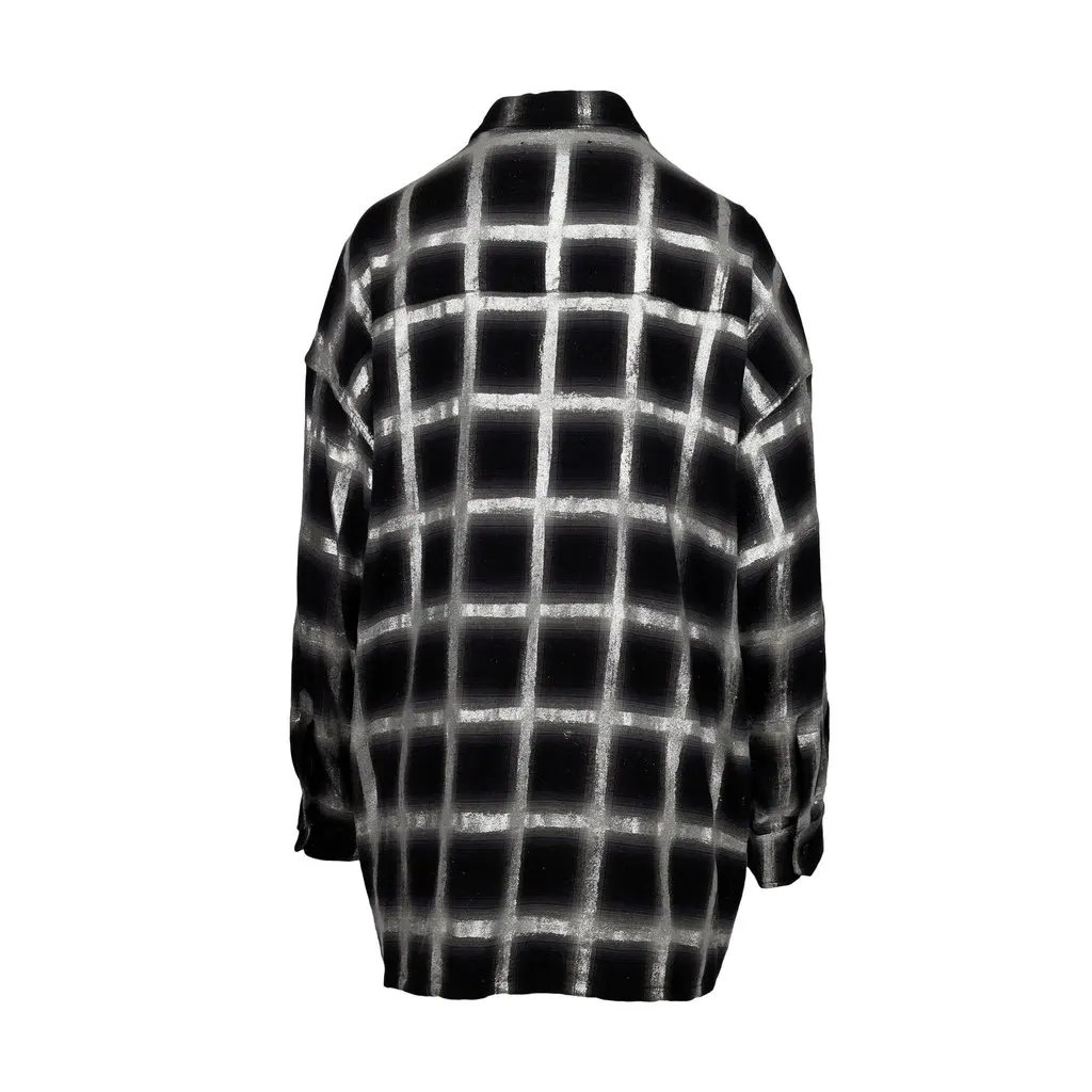 Amiri Glitter Plaid Oversized Shirt - '10s Black Cotton Good - Inside View