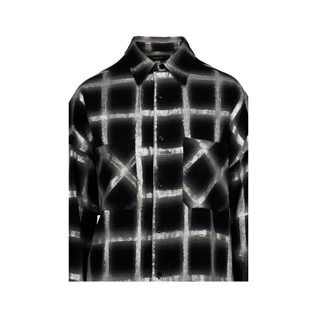 Amiri Glitter Plaid Oversized Shirt - '10s Black Cotton Good - Model View