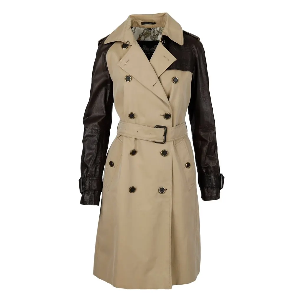 Unsigned Leather Sleeve Trench Coat - '10s MultiColor Leather Good - Front View