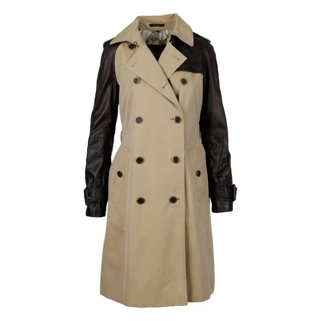 Unsigned Leather Sleeve Trench Coat - '10s MultiColor Leather Good - Back View