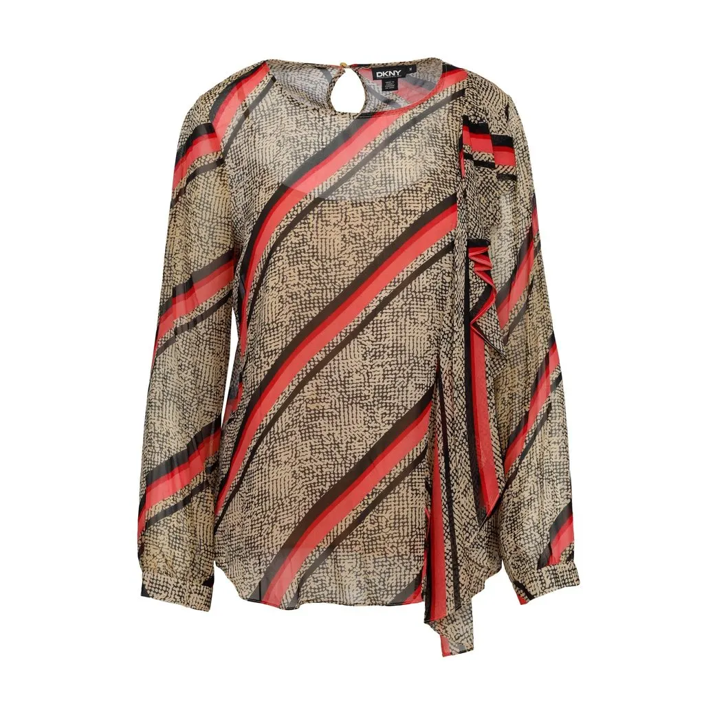DKNY Printed Blouse with Ruffles - '10s Black Good - Front View