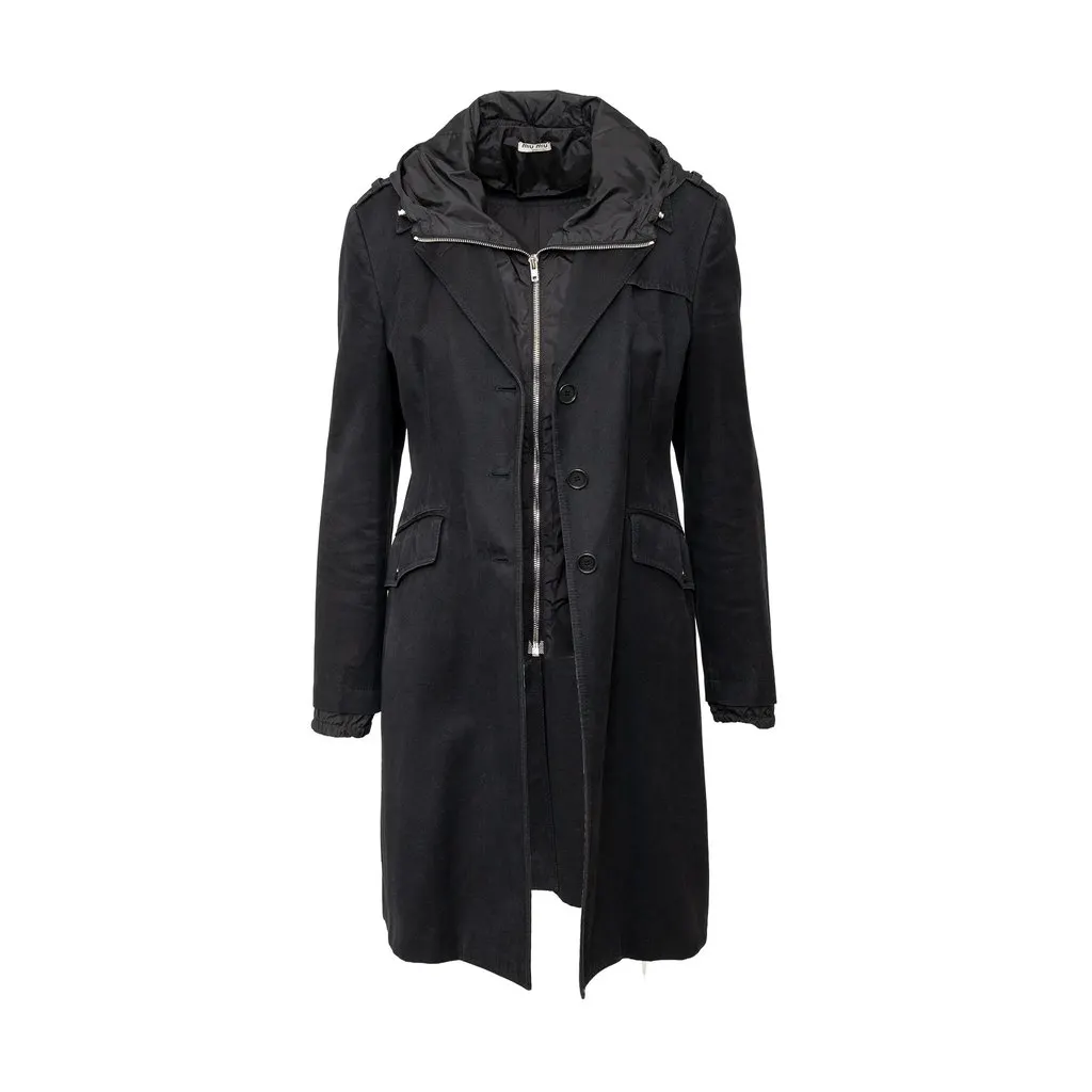 Miu Miu Coat with Zippered Hoodie - '10s Red Cotton Good - Back View