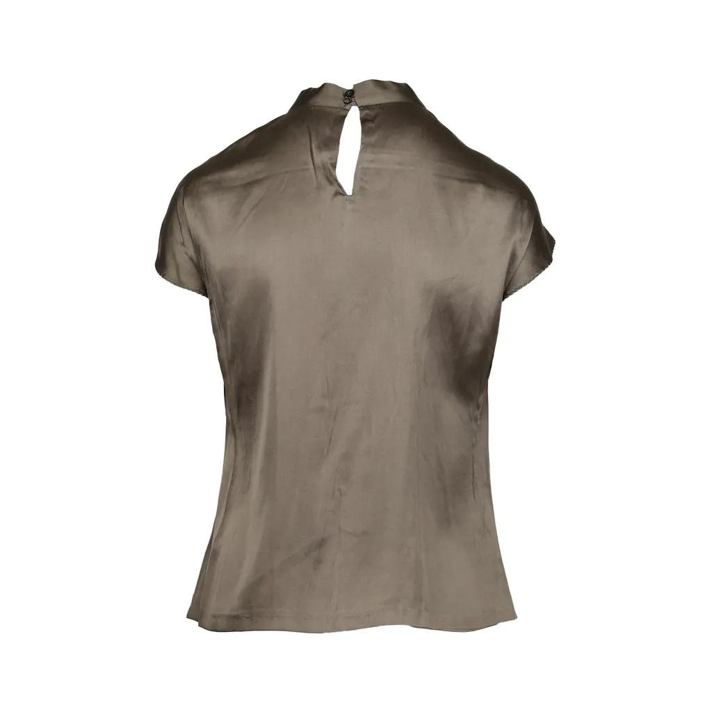 Unsigned Marc Cain Silk Blouse - '10s Red Silk Good - Back View