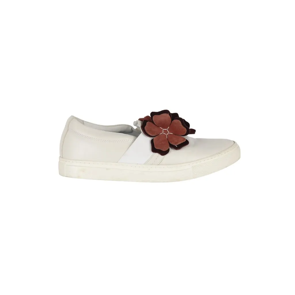 Lanvin Floral Appliqué Sneakers - '10s White Leather Good - Front View