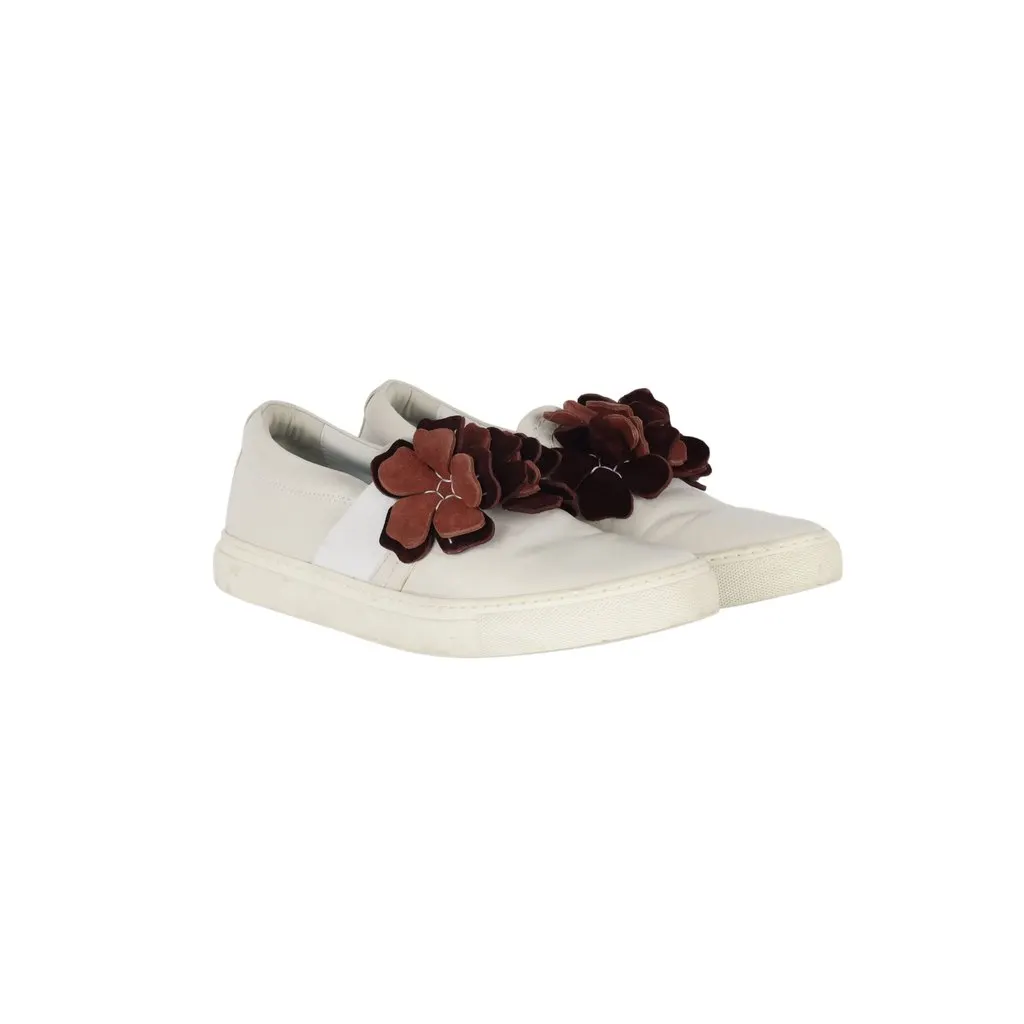 Lanvin Floral Appliqué Sneakers - '10s White Leather Good - Back View