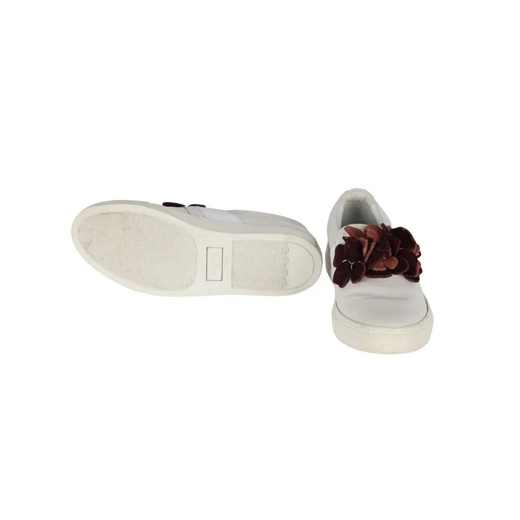 Lanvin Floral Appliqué Sneakers - '10s White Leather Good - Model View