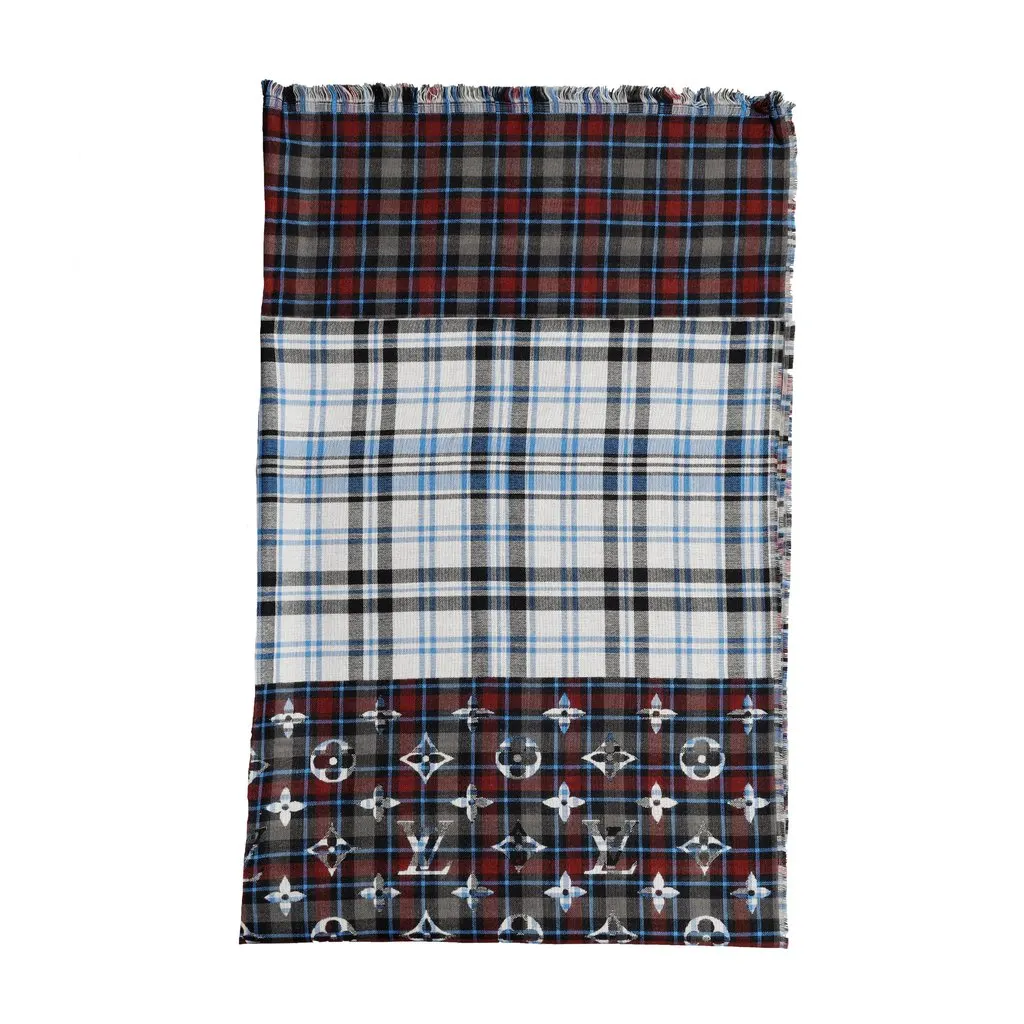 Louis Vuitton Monogram Plaid Scarf - '10s Red Wool Good - Front View