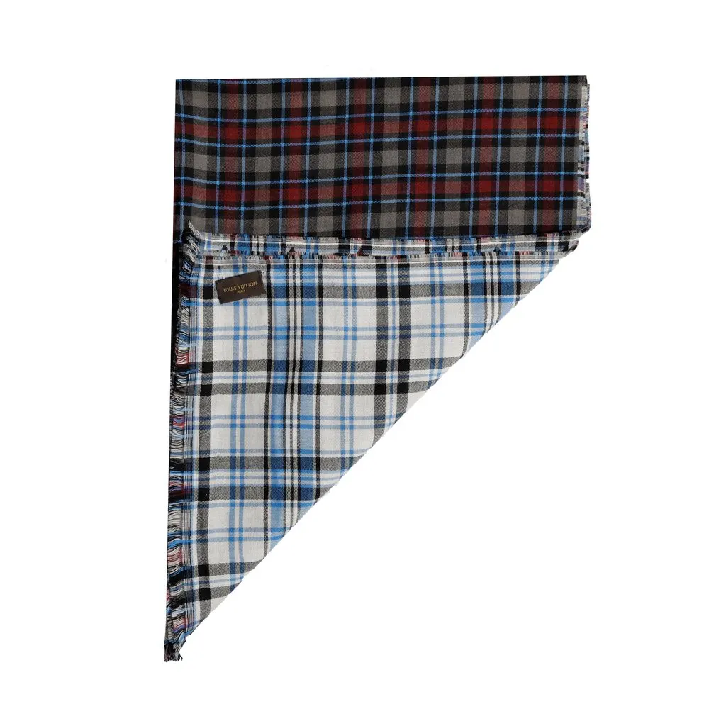 Louis Vuitton Monogram Plaid Scarf - '10s Red Wool Good - Inside View
