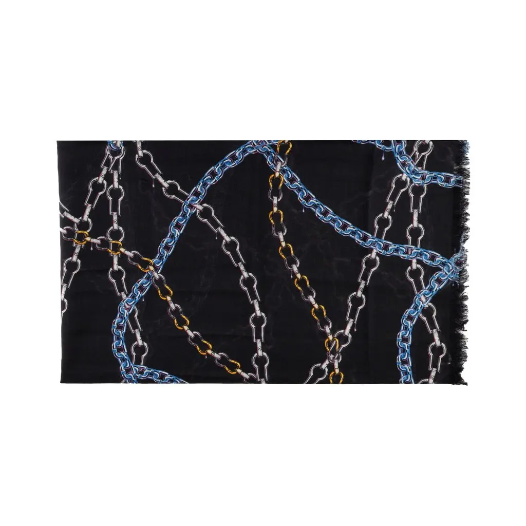 Louis Vuitton Multicolor Chain Print Scarf - '10s Black Silk Good - Back View