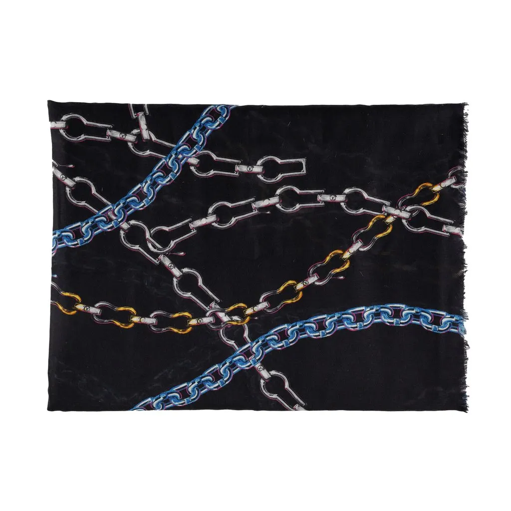 Louis Vuitton Multicolor Chain Print Scarf - '10s Black Silk Good - Inside View