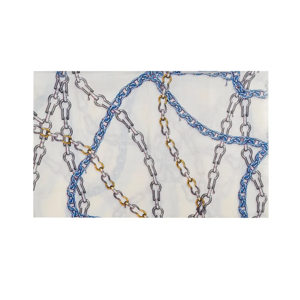 Louis Vuitton Multicolor Chain Print Scarf - '10s White Silk Good - Back View