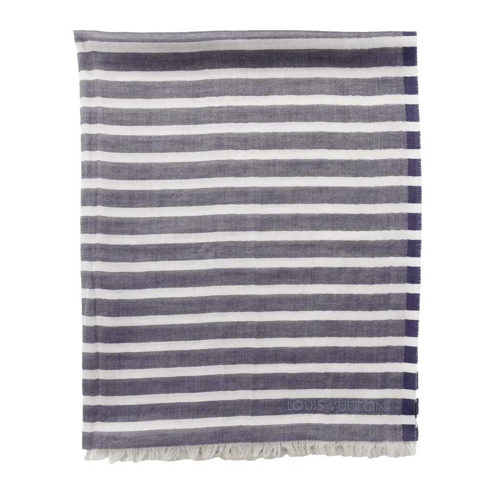 Louis Vuitton Monogram Stripe Scarf - '10s Navy Cotton Good - Back View