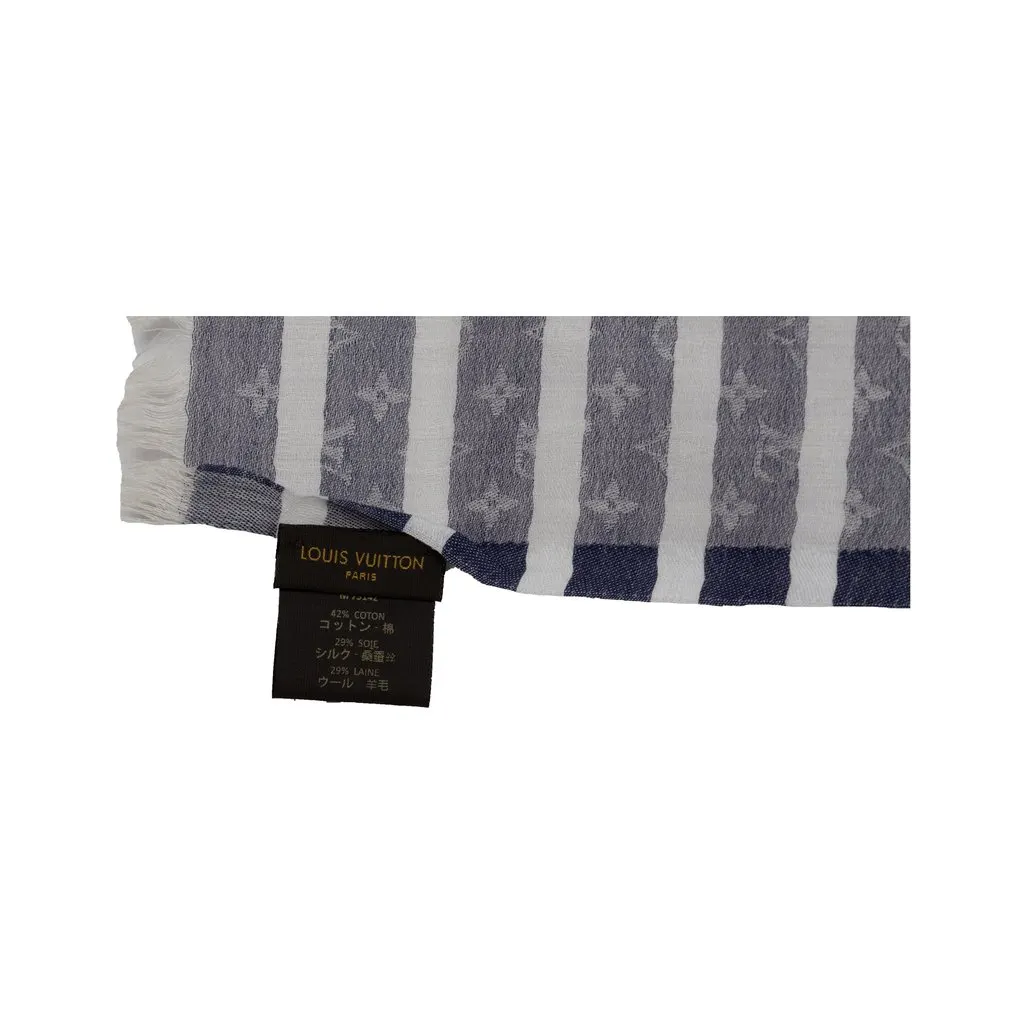 Louis Vuitton Monogram Stripe Scarf - '10s Navy Cotton Good - Inside View