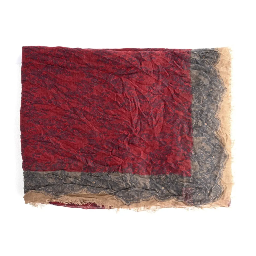 Valentino Red Lace Printed Scarf - '10s Red Lace Good - Front View