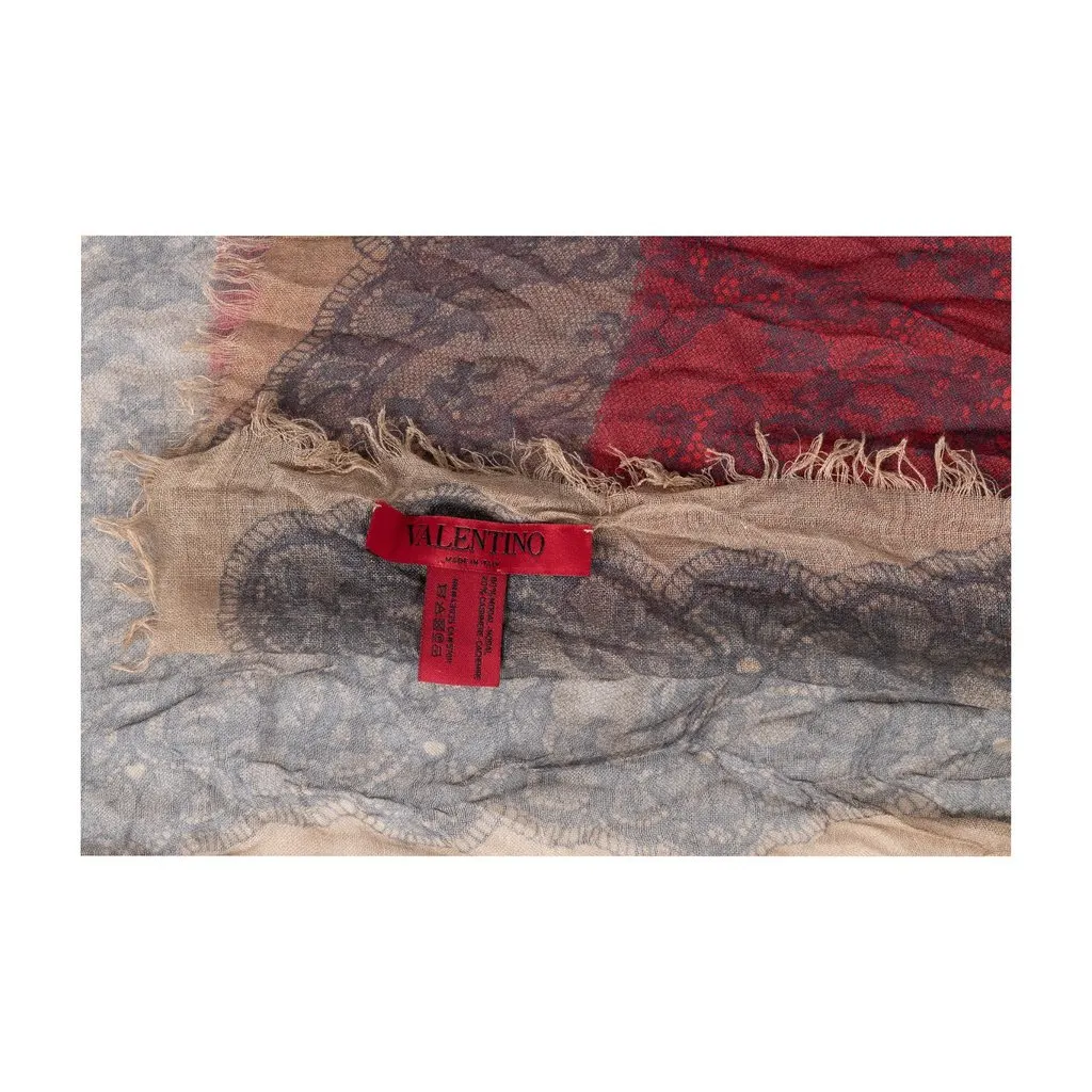 Valentino Red Lace Printed Scarf - '10s Red Lace Good - Inside View