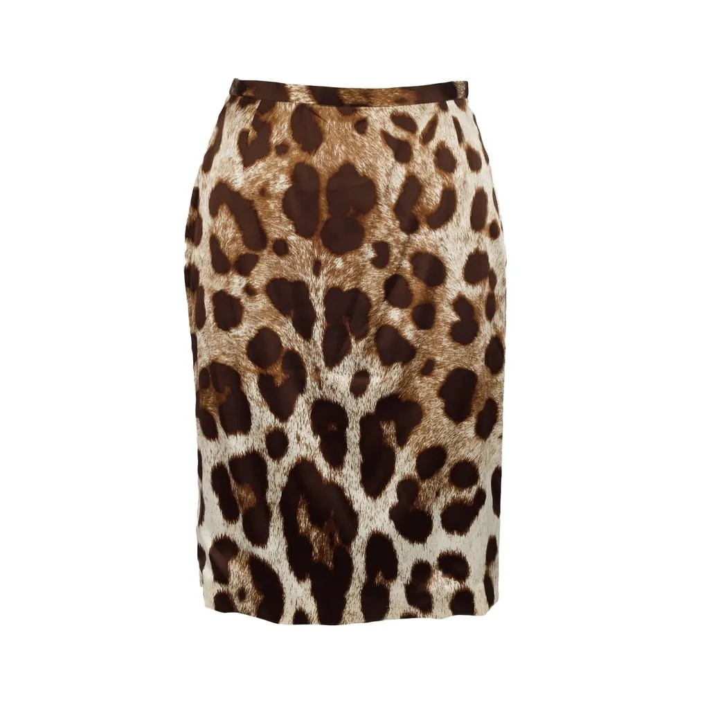 Dolce & Gabbana Leopard Print Skirt - '10s Brown Silk Good - Front View