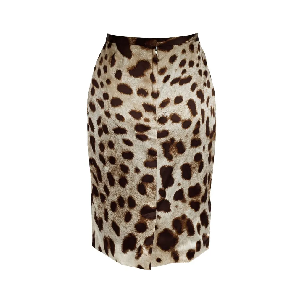 Dolce & Gabbana Leopard Print Skirt - '10s Brown Silk Good - Back View