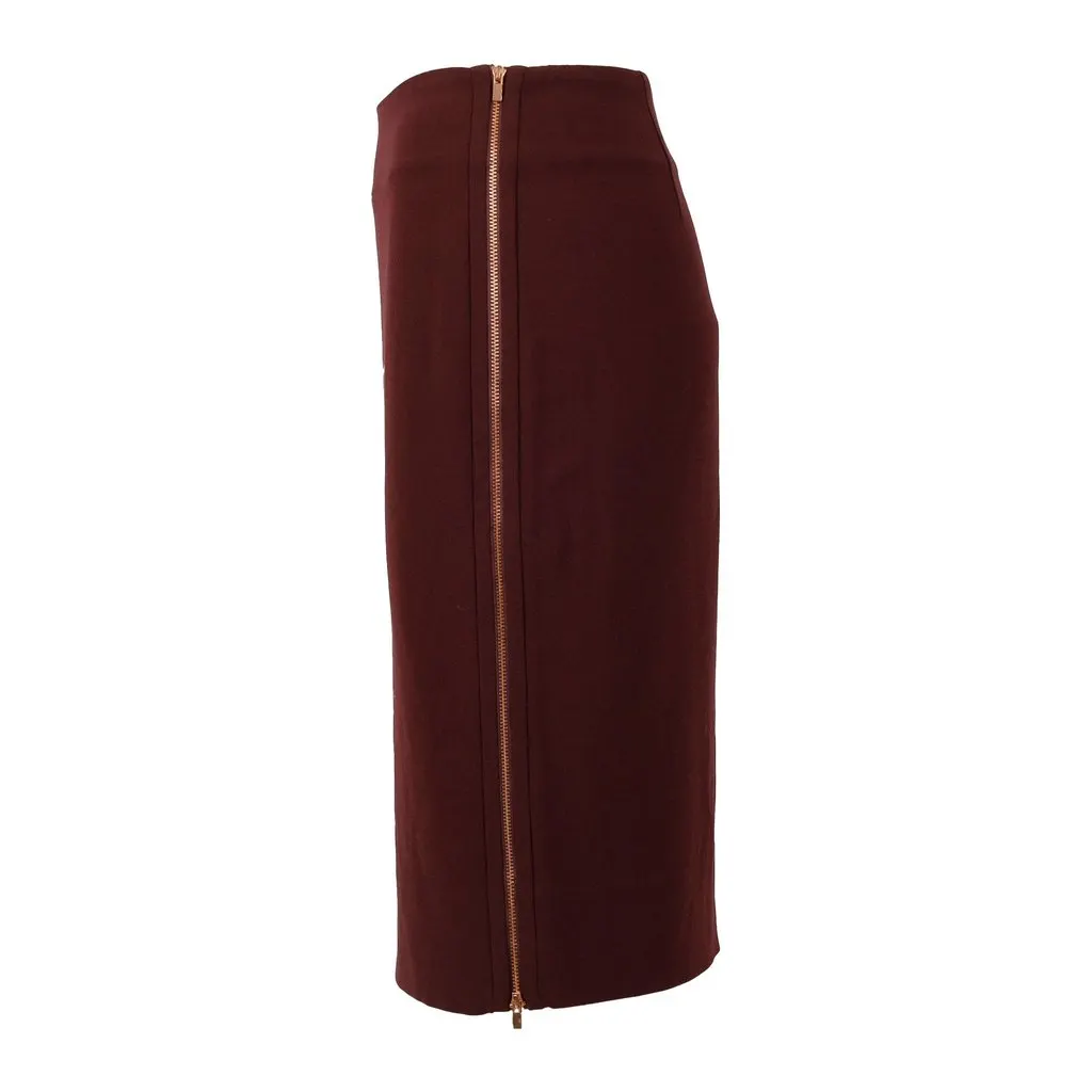 Diane von Furstenberg Side Zippered Midi Skirt - '10s Red Polyester Good - Back View