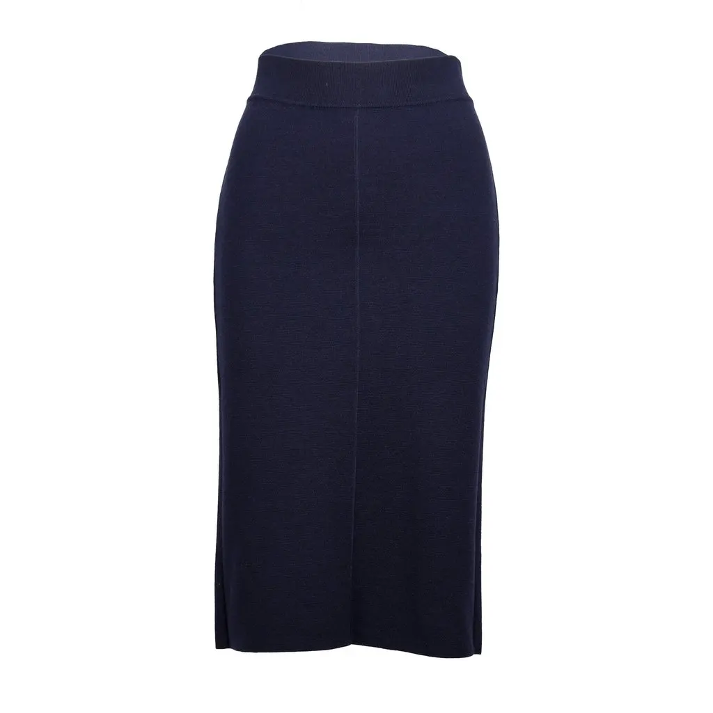 Saint Laurent Yves Saint Laurent Midi Skirt - '10s Navy Wool Good - Front View