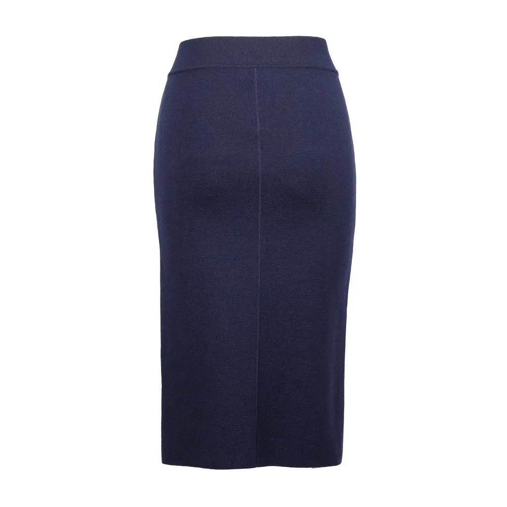 Saint Laurent Yves Saint Laurent Midi Skirt - '10s Navy Wool Good - Back View