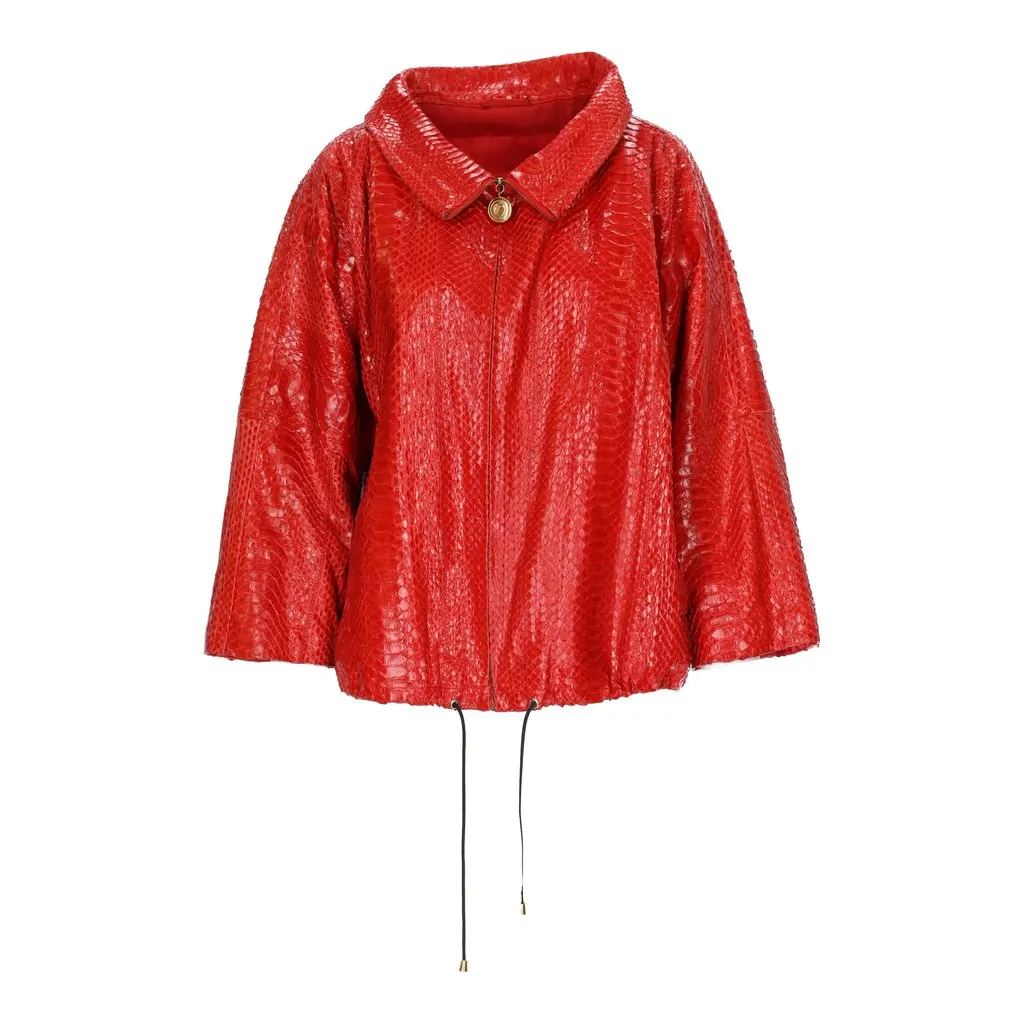 Gianfranco Ferré Exotic Leather Jacket - '90s Red Leather Good - Front View