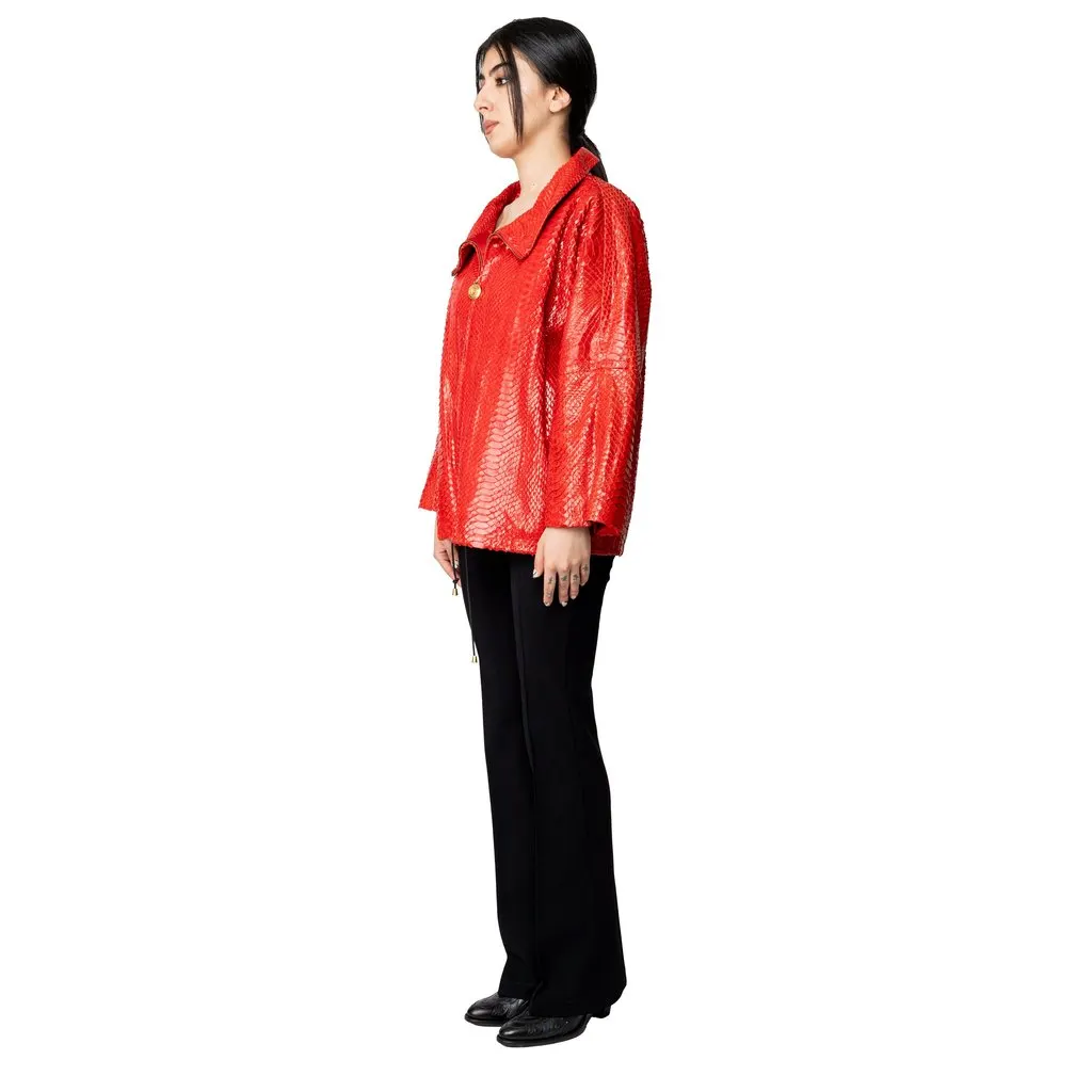 Gianfranco Ferré Exotic Leather Jacket - '90s Red Leather Good - Inside View