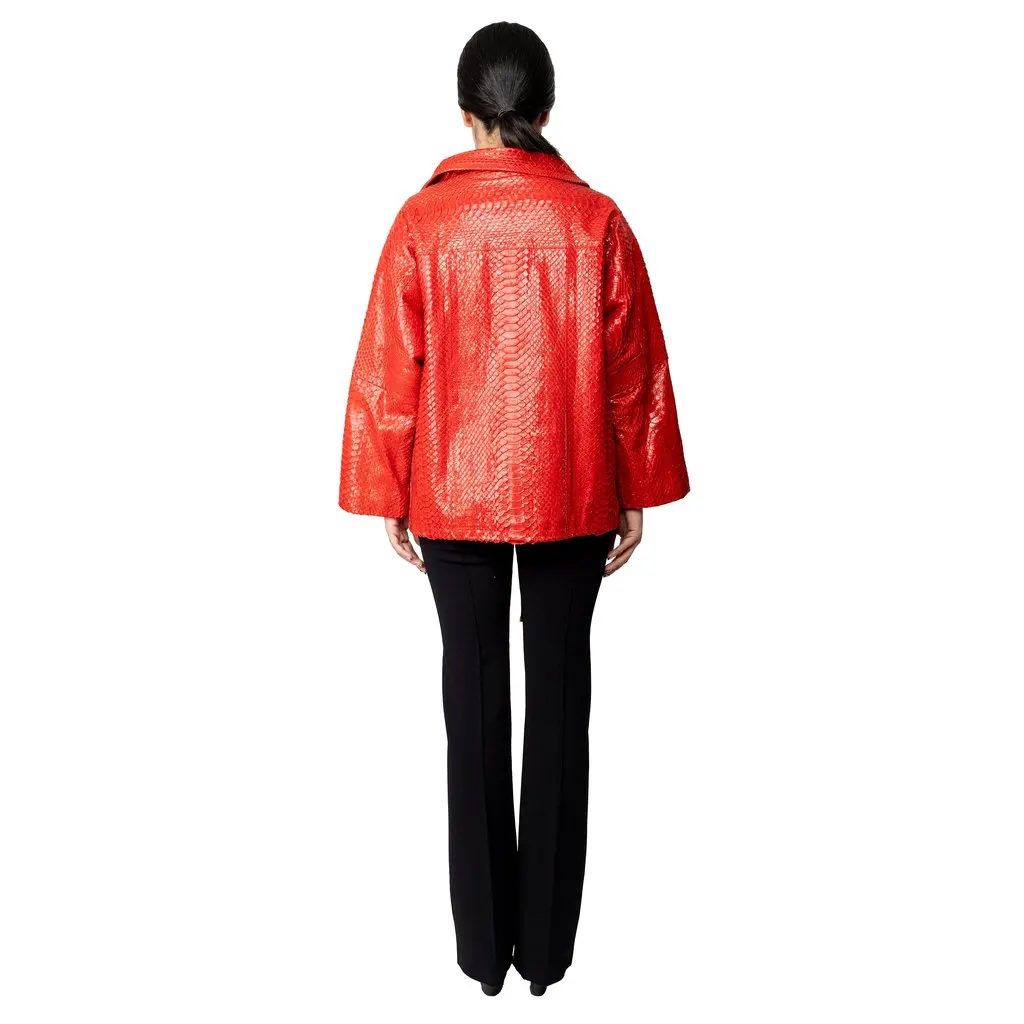 Gianfranco Ferré Exotic Leather Jacket - '90s Red Leather Good - Model View