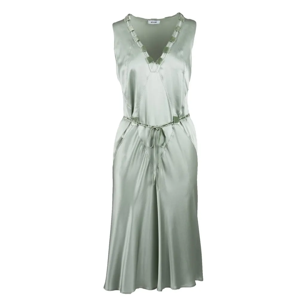 Moschino Beaded V-Neck Dress - '00s Green Silk Good - Front View
