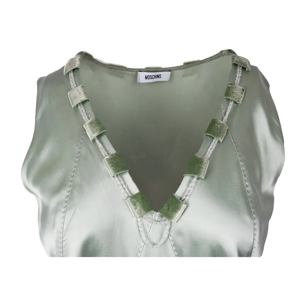 Moschino Beaded V-Neck Dress - '00s Green Silk Good - Box View