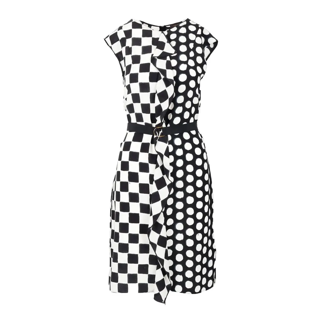 Louis Vuitton Checker and Polka Dots Dress - '10s Black Lace Good - Front View