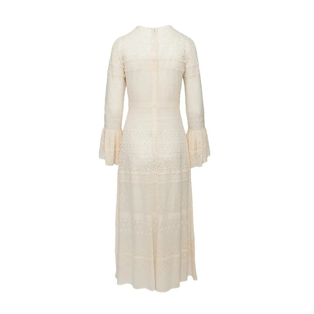 Saint Laurent Embroidered Long Dress - '10s Red Silk Good - Back View