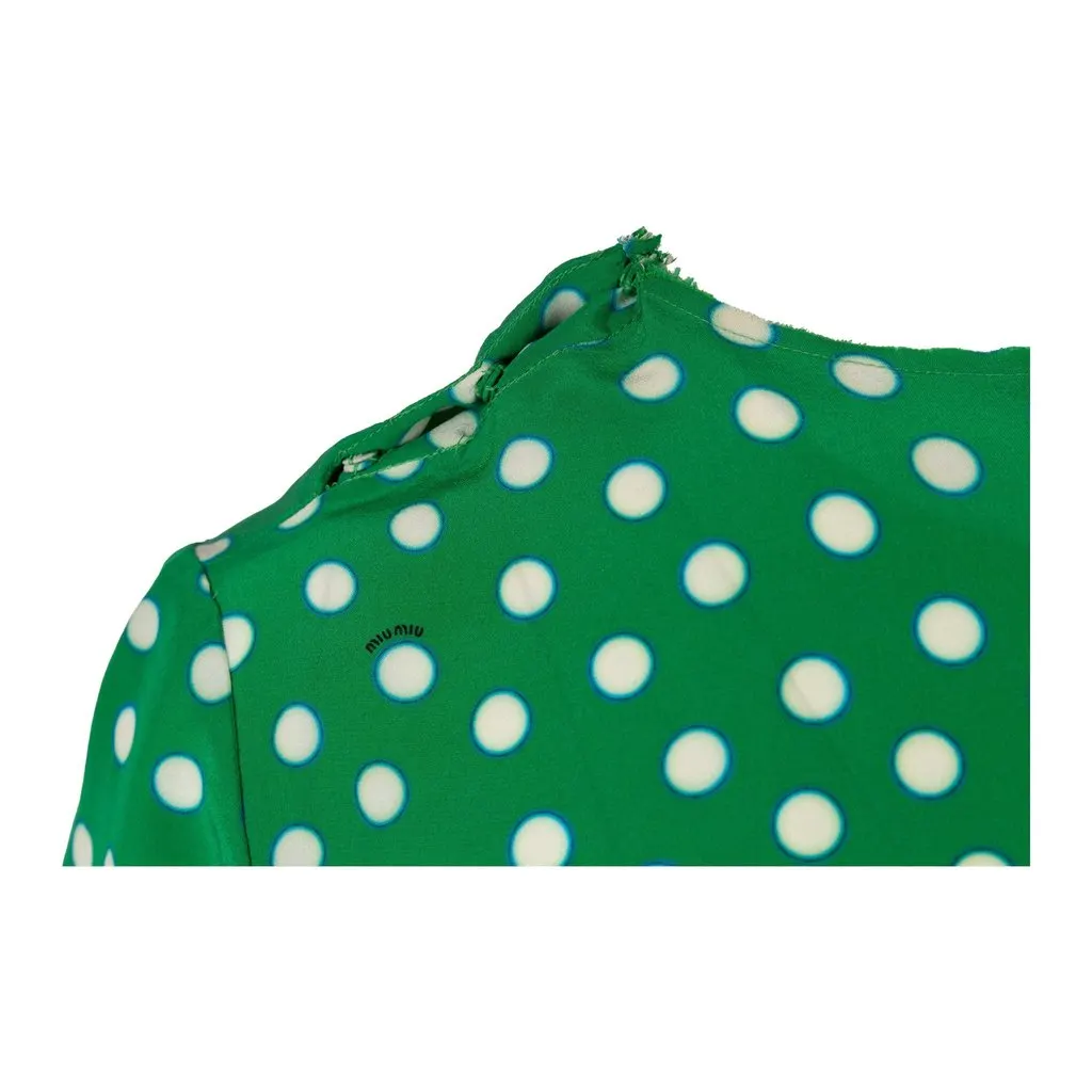 Miu Miu Polka Dot Top - '10s White Silk Good - Inside View