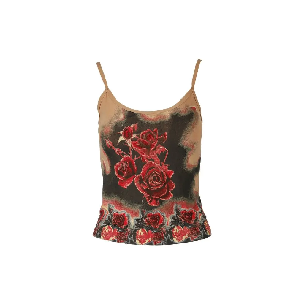 Roberto Cavalli Vintage Rose Print Top - '90s Black Good - Front View