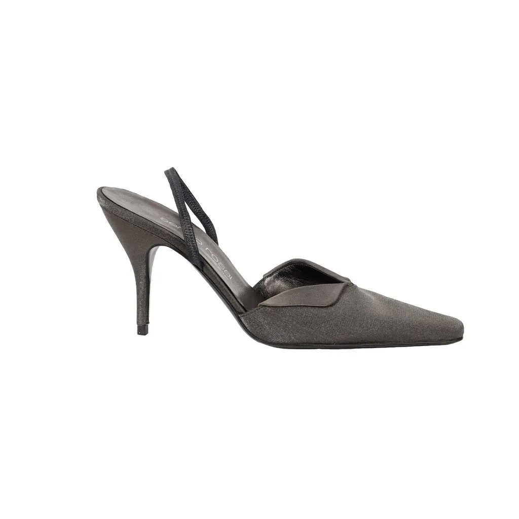 Sergio Rossi Slingback Mule Heels - '00s Grey Satin Good - Front View