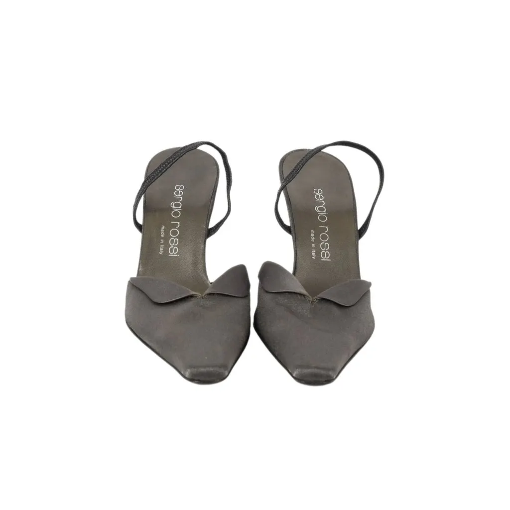 Sergio Rossi Slingback Mule Heels - '00s Grey Satin Good - Back View