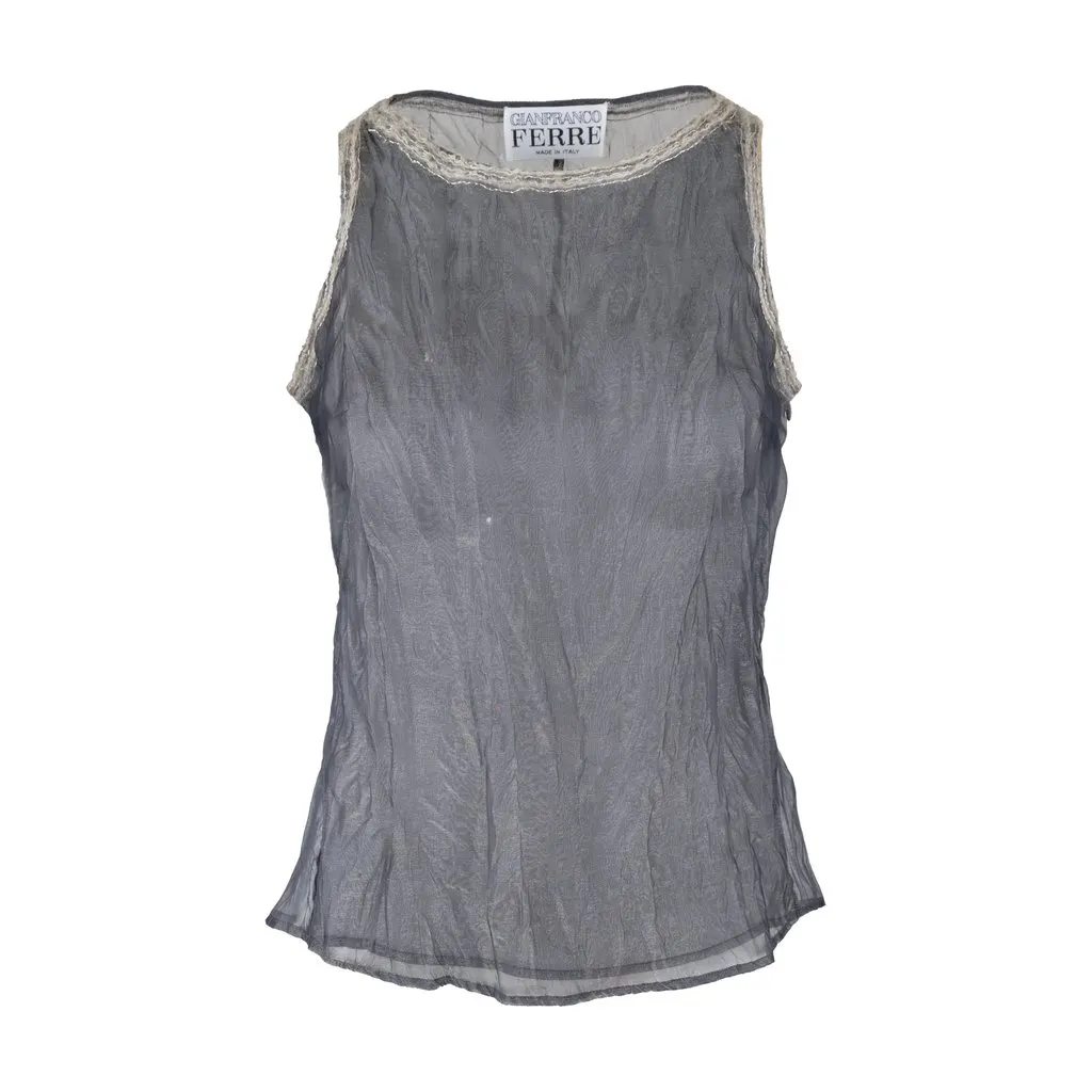 Gianfranco Ferré Sheer Top - '90s Grey Silk Good - Front View