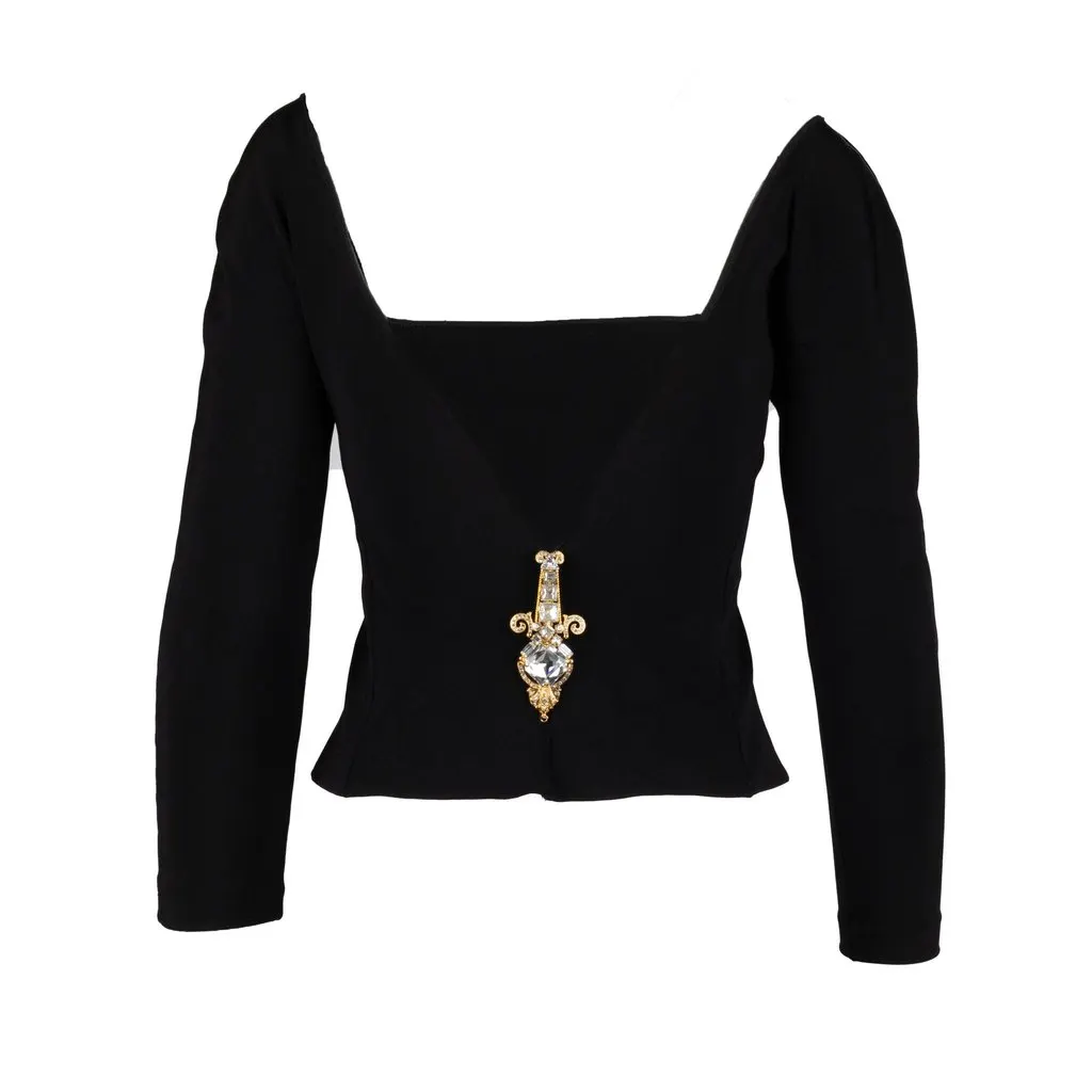 Unsigned Top with Jewelled Brooch - '10s Black Good - Back View