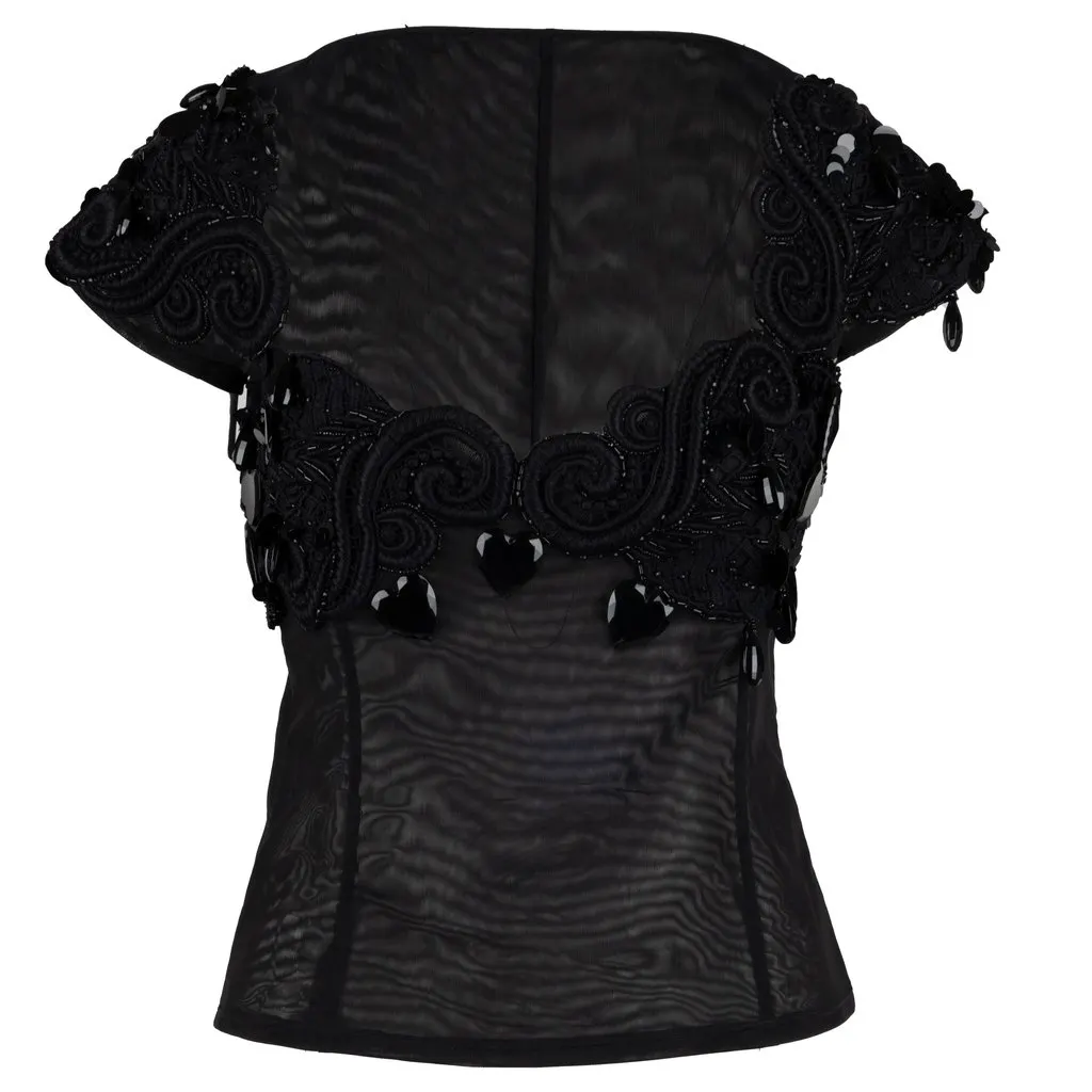 Unsigned Embellished Top - '10s Black Good - Front View
