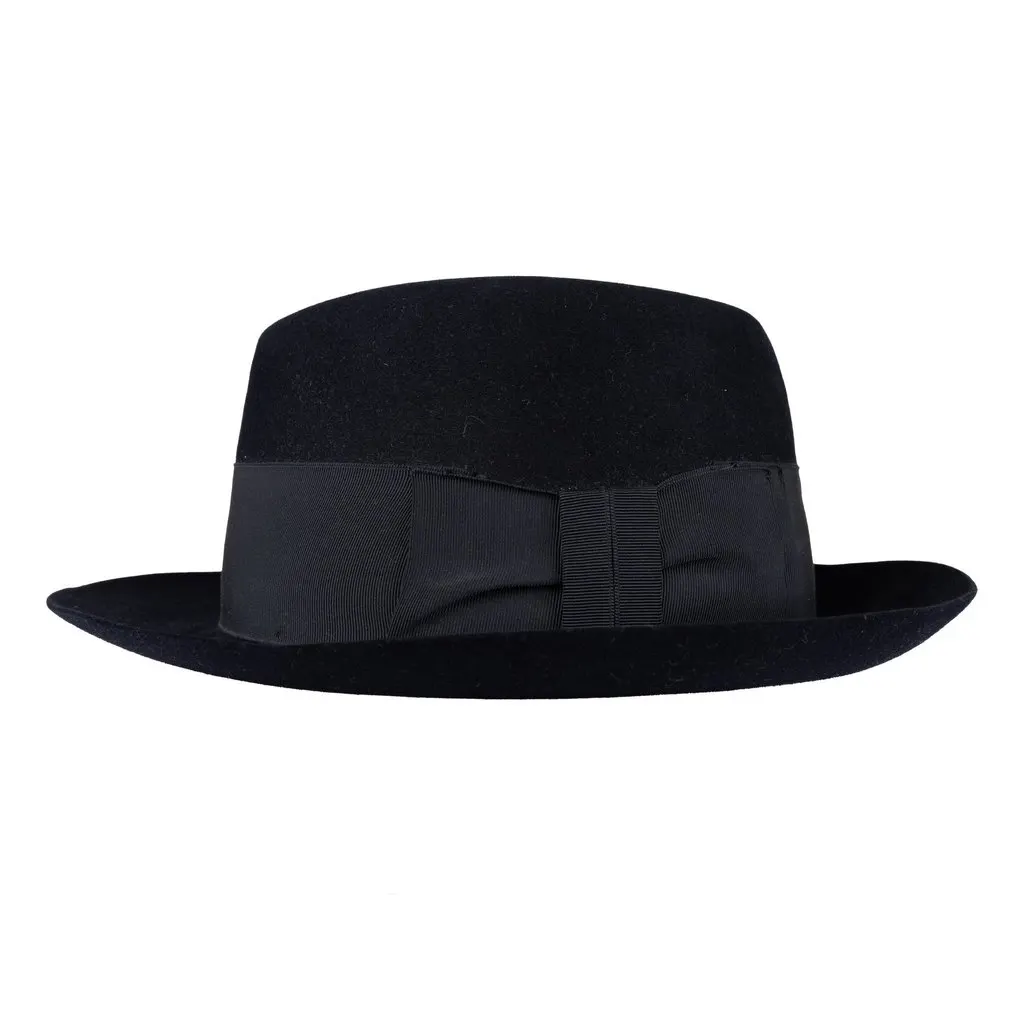 Unsigned Trilby Hat - '00s Black Leather Good - Front View