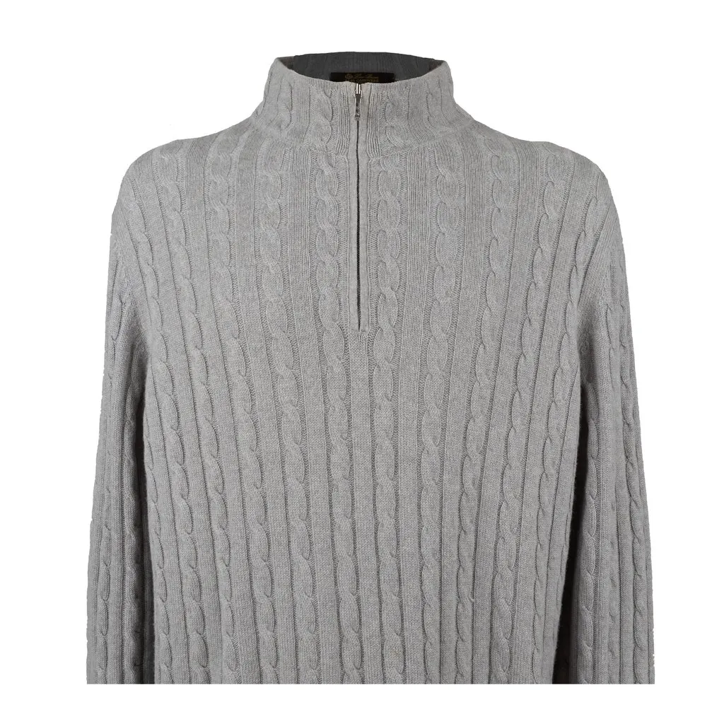 Loro Piana Treccia Mezzocollo Sweater - '10s Grey Wool Good - Inside View