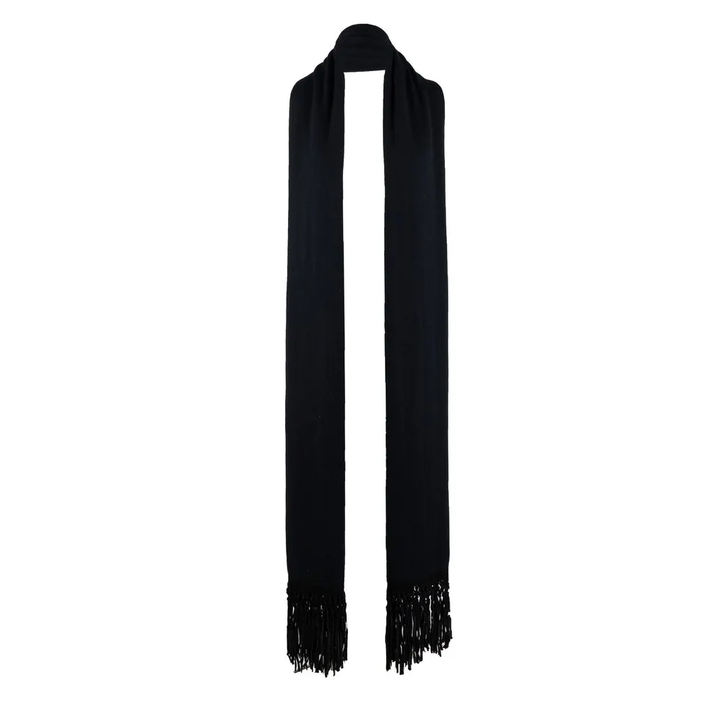 Unsigned Wool Shawl with Fringes - '10s Black Wool Good - Front View