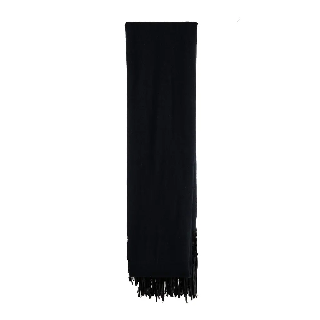 Unsigned Wool Shawl with Fringes - '10s Black Wool Good - Back View
