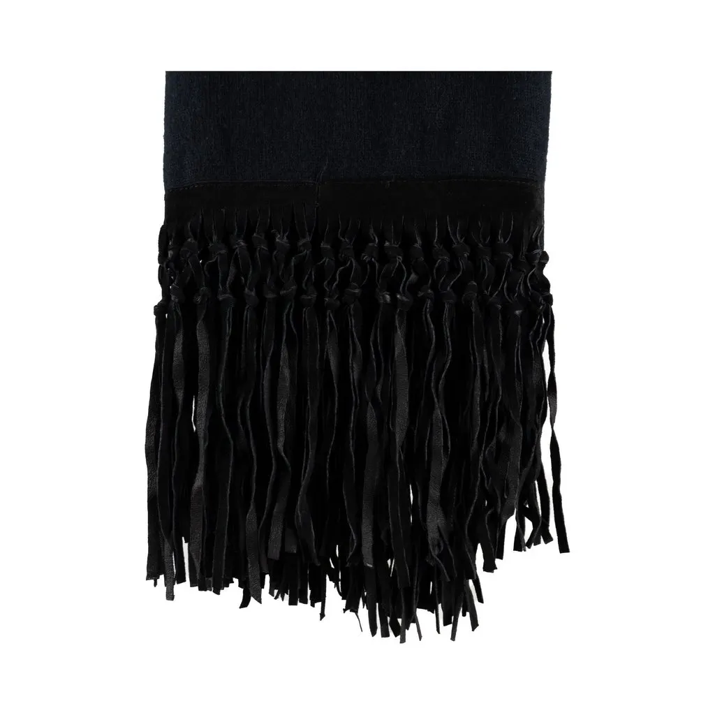 Unsigned Wool Shawl with Fringes - '10s Black Wool Good - Inside View