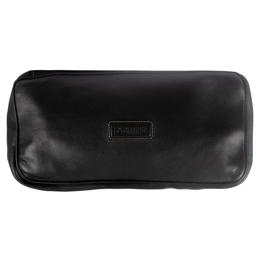 Gianfranco Ferré Toilet Pouch Bag - '10s Black Leather Good - Front View
