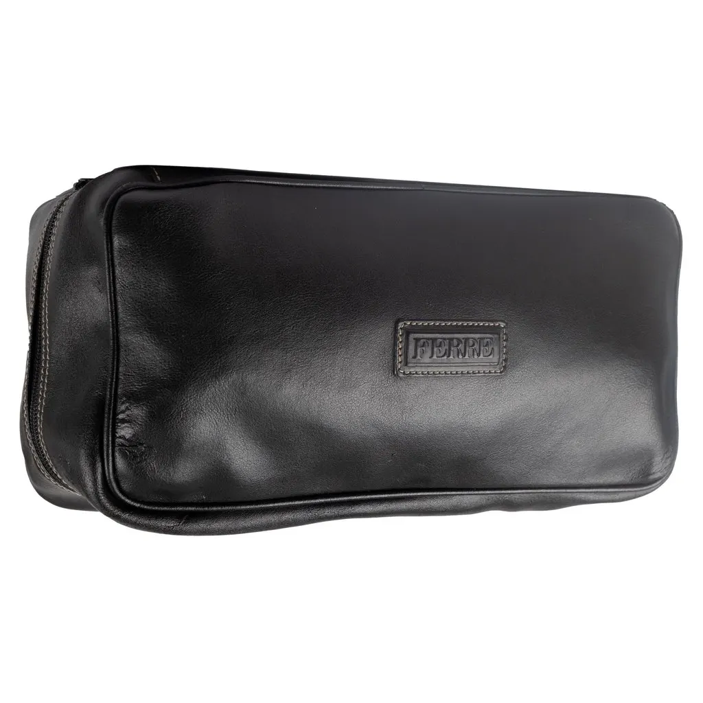 Gianfranco Ferré Toilet Pouch Bag - '10s Black Leather Good - Back View